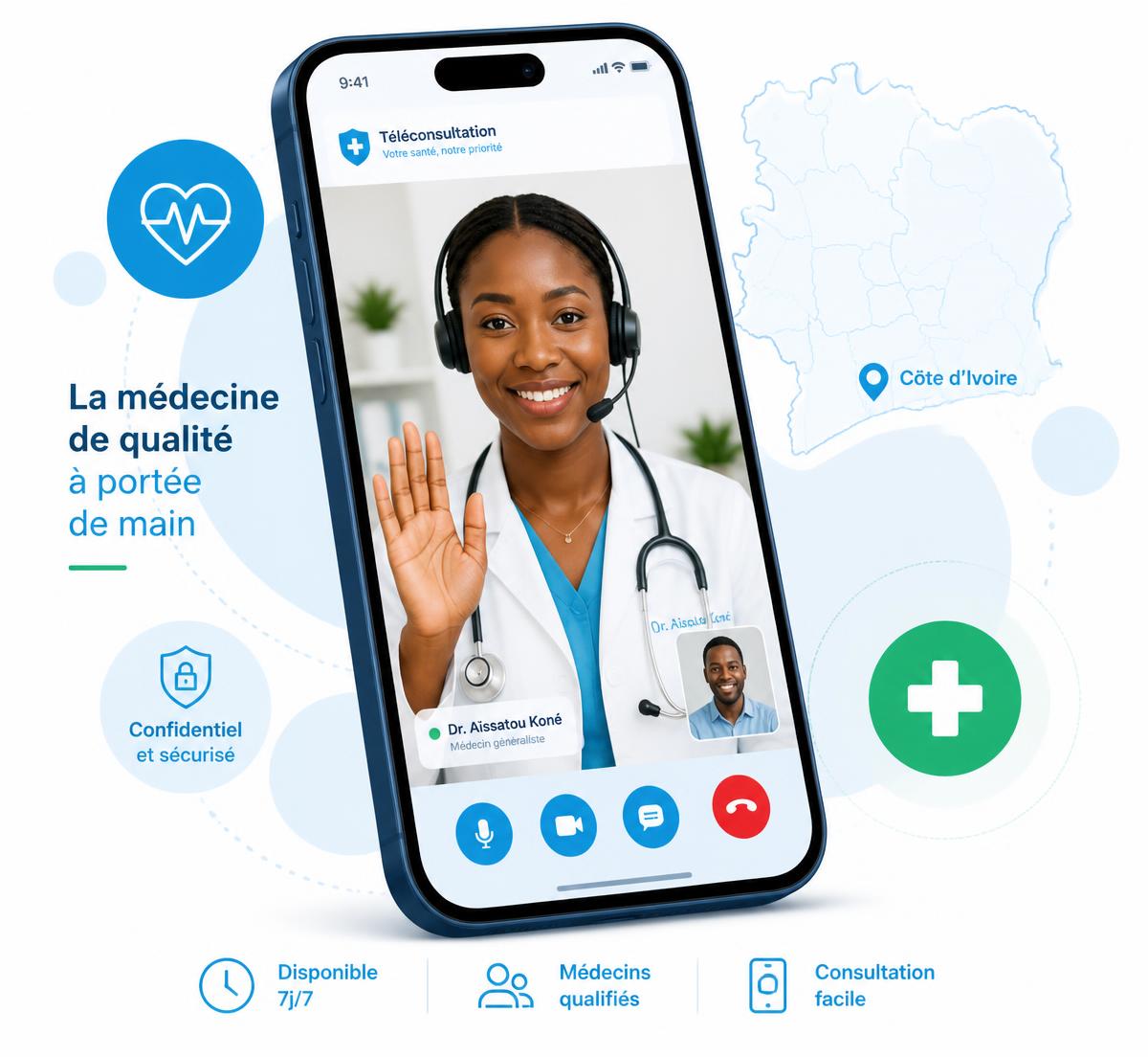 Téléconsultation médicale sur smartphone avec une médecin ivoirienne